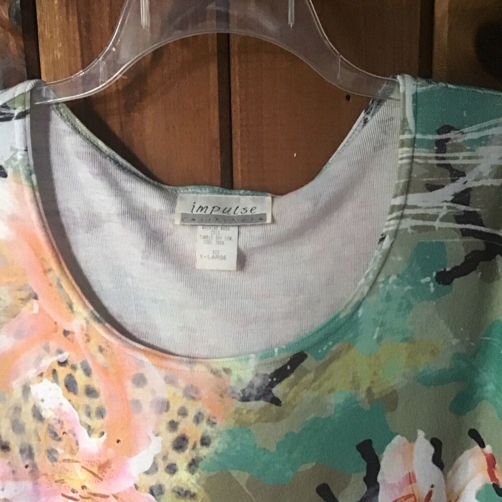 Impulse California Top XL Multicolored Floral Long Sleeve Scoop Neck - Picture 2 of 7